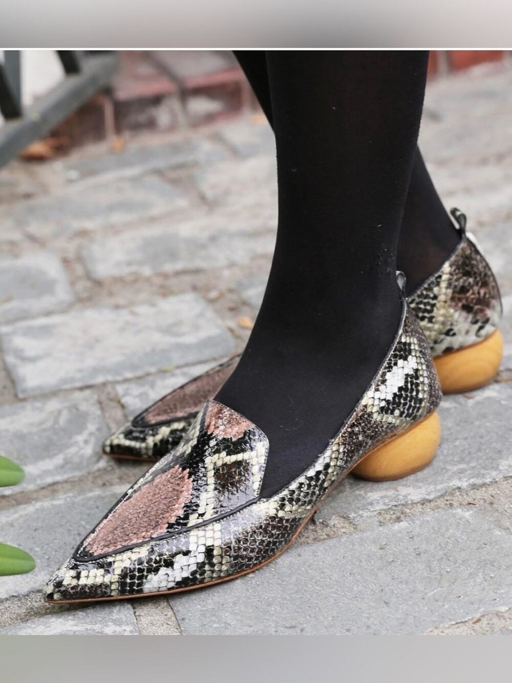 JEFFREY CAMPBELL Viona pointed-toe loafers in a multicolored snakeskin mobwife 6